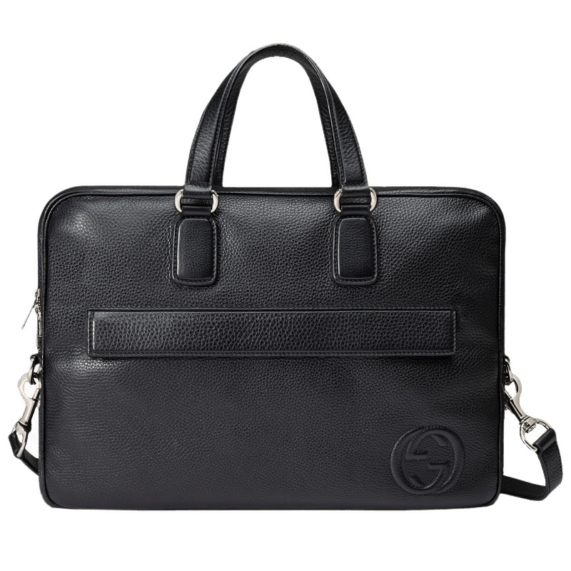 GUCCI 古驰 gucci男包奢侈品男士皮质双G简约纯色单肩手提包公文包 黑色 322057A7M0N1000