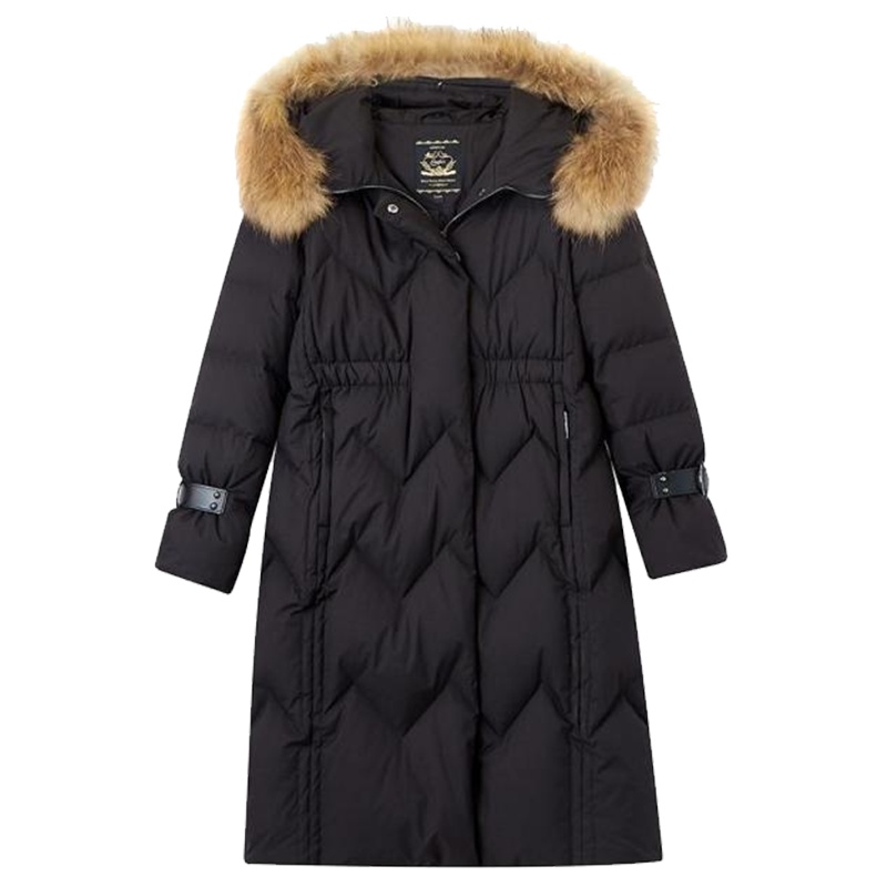 拉夏贝尔羽绒服女中长款外套2019冬季新款宽松鹅绒毛领派克服时尚面包服30084051