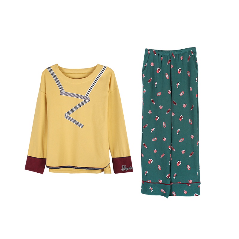 猫人春秋季韩版可爱甜美学生女士家居服纯棉套头长袖睡衣两件套MJ6810