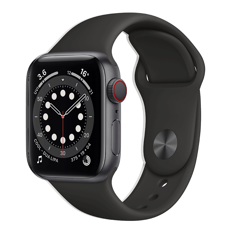 Apple Watch Series 6 44毫米 蜂窝版 深空灰色铝金属表壳 黑色运动表带 智能手表