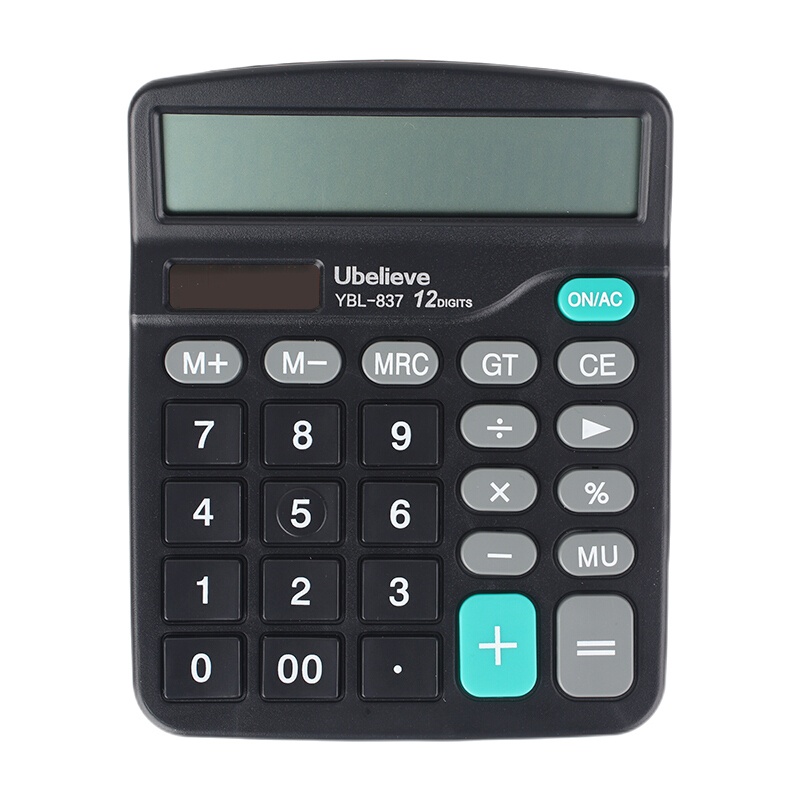 优必利 双电源桌面办公计算器 12位大屏幕计算机 837