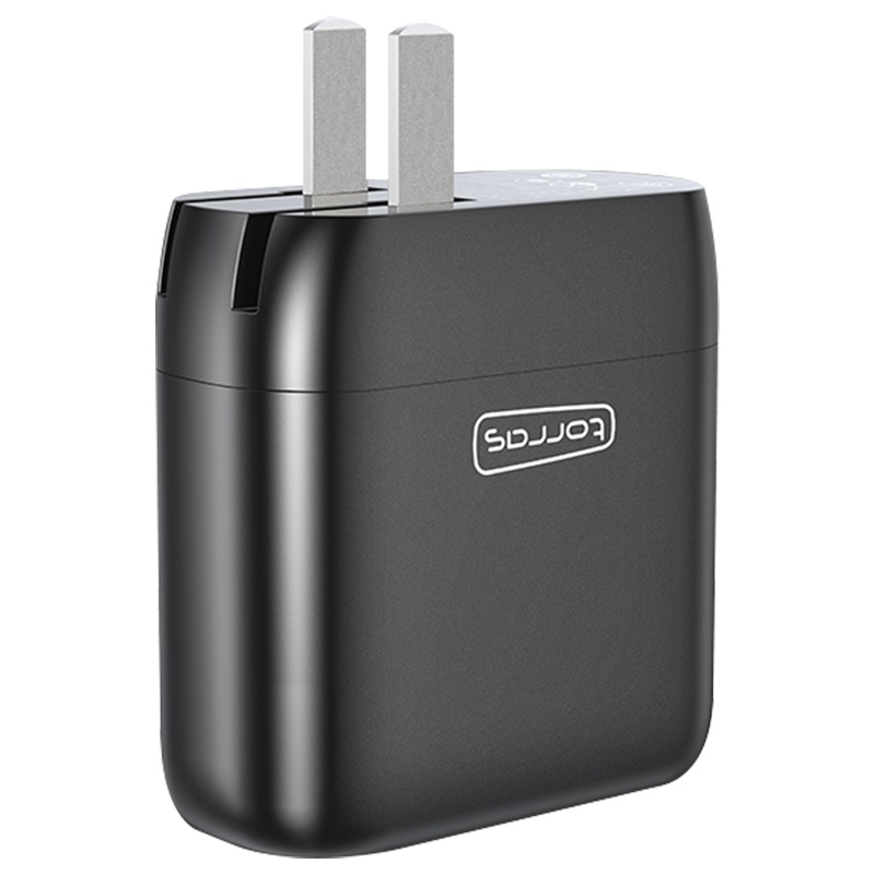 图拉斯-T2-B旅行充电器-带1.2米线 迷你可折叠30W手机通用充电头 黑色