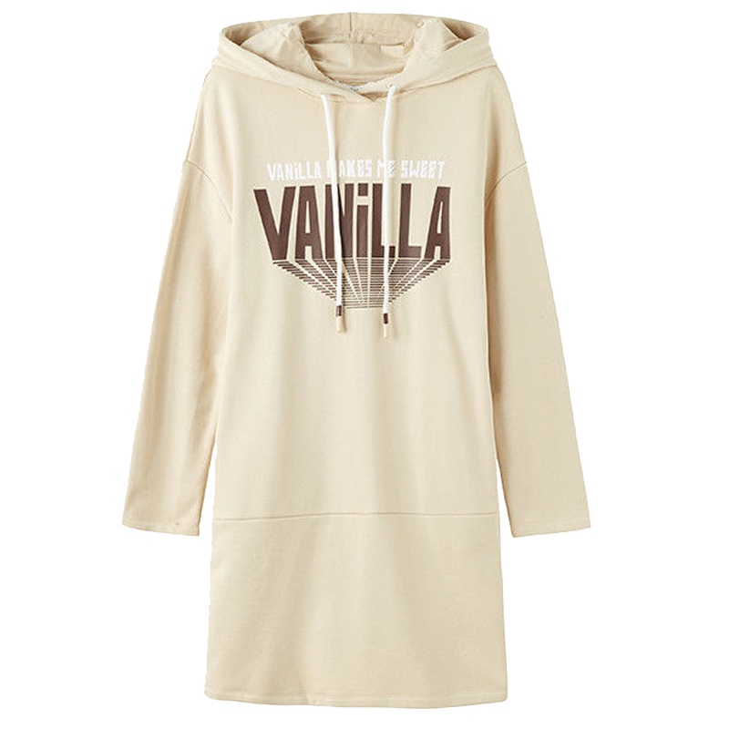 【专柜同款】新款拉夏贝尔字母连帽卫衣裙韩版宽松中长款长袖套头女连衣裙女20013533_767