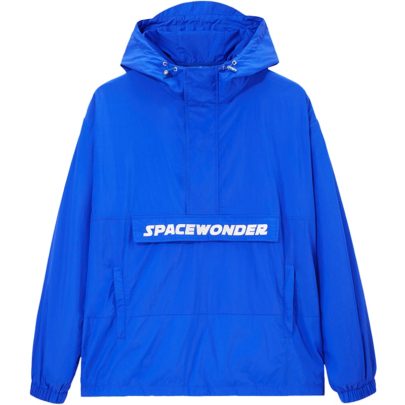 太平鸟男装春季新款男士新款运动夹克蓝色套头跑步夹克