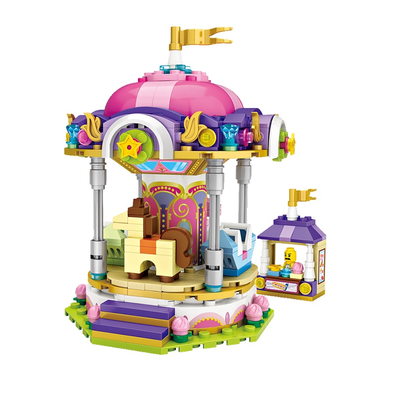 LOZ/俐智小颗粒积木迷你益智拼插女孩子拼装玩具游乐场摩天轮1718+旋转木马1720