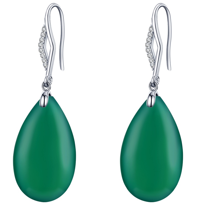 佰色传情纯银绿色玉髓耳饰耳环妈妈气质耳坠女耳钉高级感耳坠