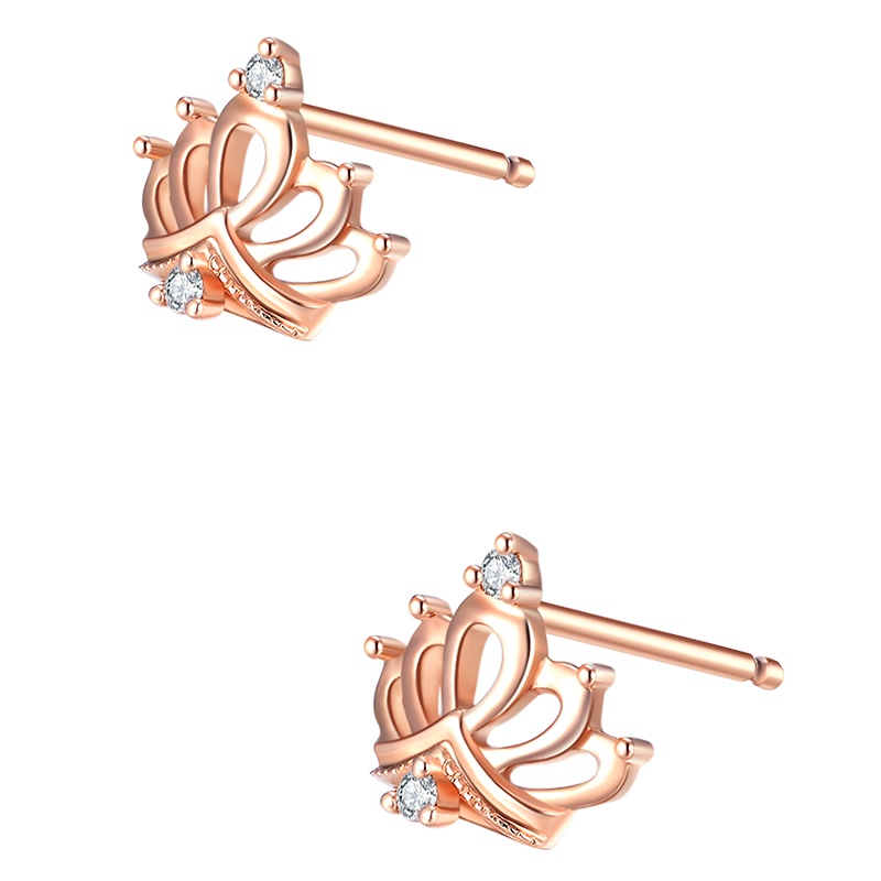 佐卡伊 皇冠 18k玫瑰金钻石耳钉女彩金镶钻镂空耳钉