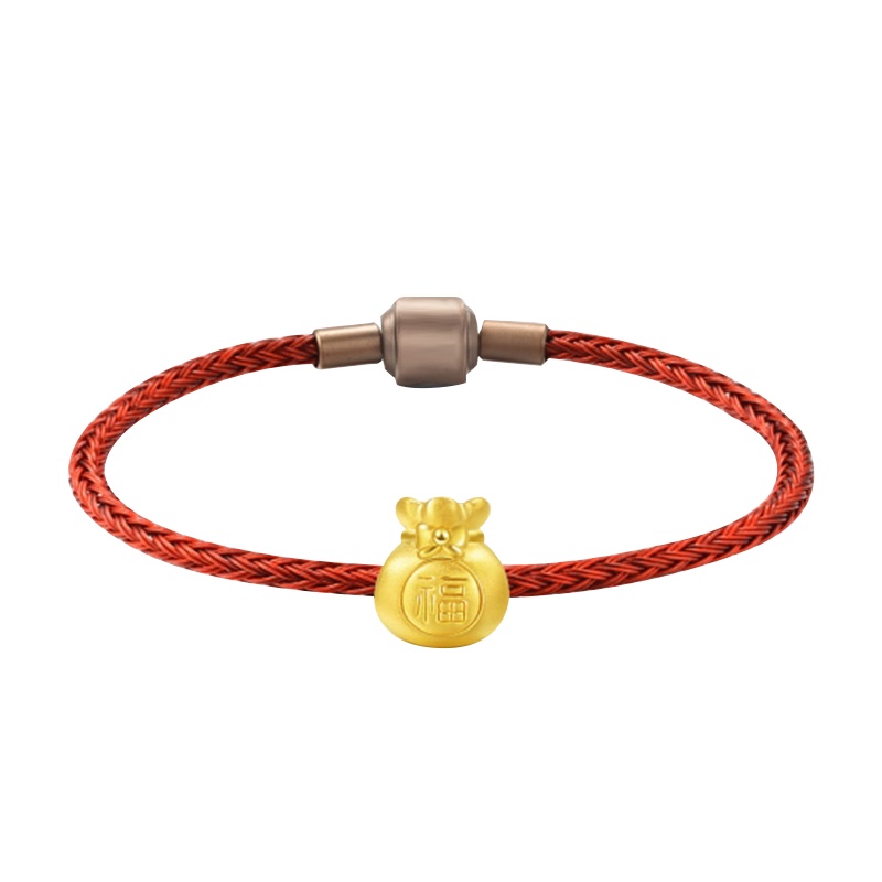 GZUAN古钻珠宝 福袋 黄金足金3D硬金转运珠男女款红绳手链手串 JXYJS0006