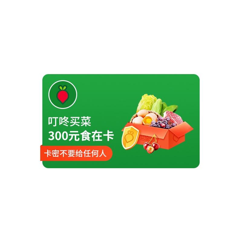 [官方卡密]叮咚买菜食在卡300元电子礼品卡 购物卡提货券兑换码 官方卡密 自动发货