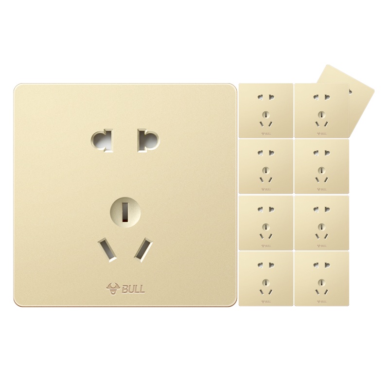 公牛(BULL) 开关插座面板 电源插座G12香槟金正五孔10支装系列 其他86型插座面板 五孔插座套装