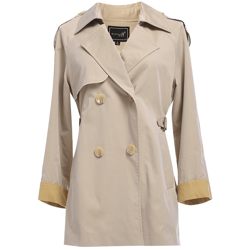 欧昵雪休闲西装领收腰显瘦外套女英伦风九分袖风衣