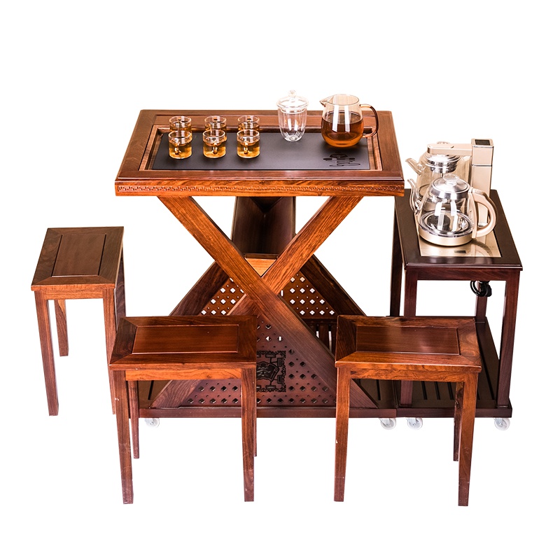 金杞(JINQI)整套茶具刺猬紫檀木乌金石面板可拆分移动茶车全自动电热上水茶炉J135款套装