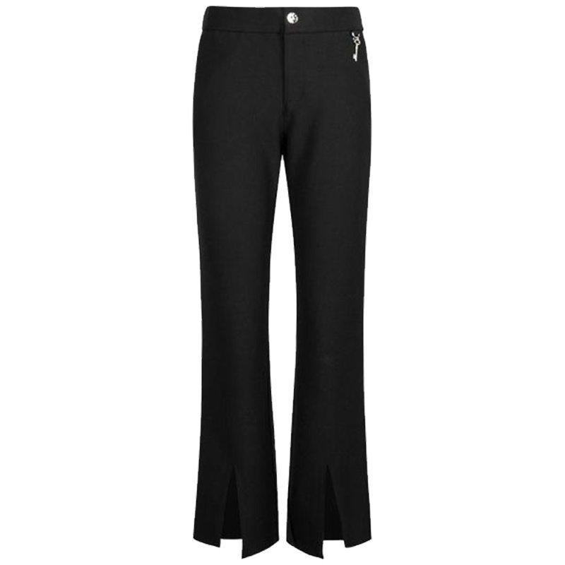 【热卖】韩版微喇裤2019秋季新款通勤黑色开叉百搭长裤女士修身休闲裤显瘦