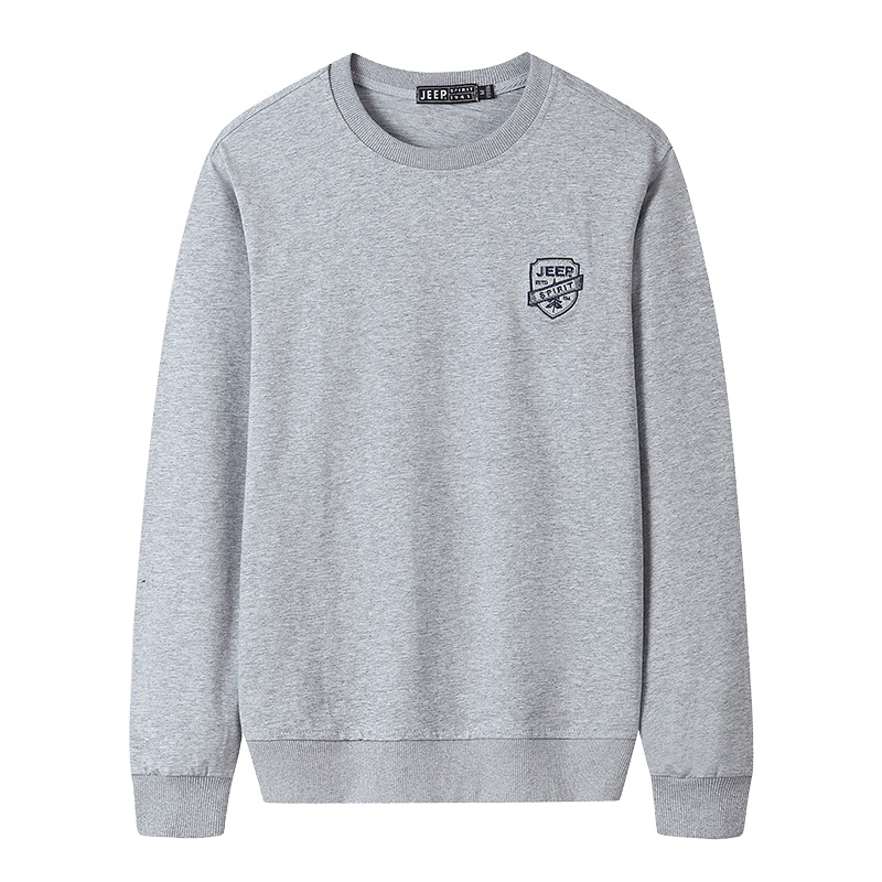 JEEP吉普卫衣男2021春秋新款男士宽松大码纯色套头长袖圆领T恤户外运动休闲时尚男棉质上衣打底衫男