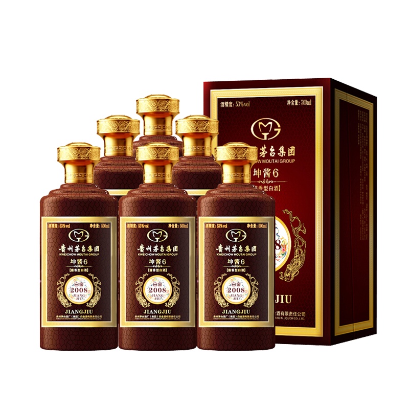 贵州茅台集团 白金酒2008 坤酱6(富贵红) 53度 500ml*6 整箱装 酱香型 白酒