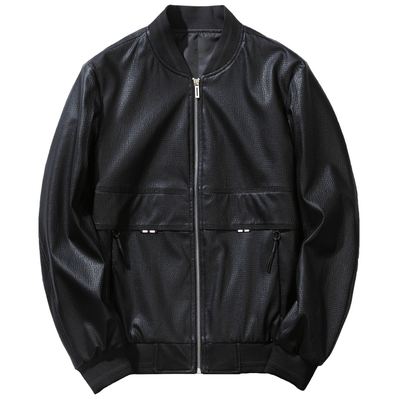 千纸鹤男士休闲皮衣秋季新款青年个性棒球领夹克外套男30280