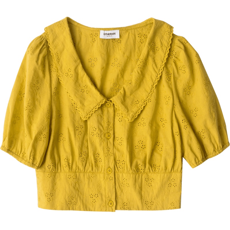 OtherMix娃娃领镂空雪纺衫2021年夏季新款法式洋气短款显瘦女上衣