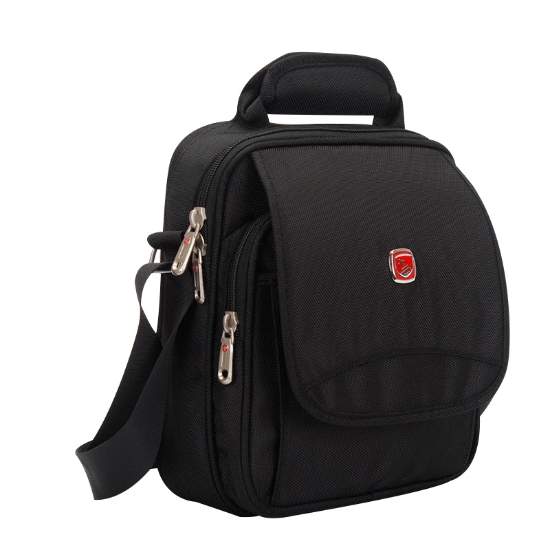 男包单肩包 瑞士军刀SWISSGEAR斜挎包男士背包竖款 防水尼龙商务风休闲挎包黑色小号