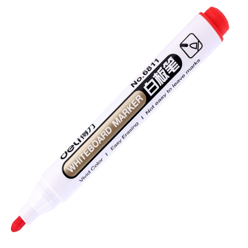 得力思达6811白板笔(红)(10支/盒) 可擦拭水性黑板笔 会议用笔 大容量白板笔