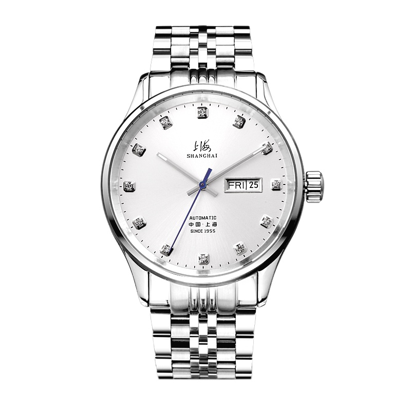 上海牌手表上海手表男女通用全自动机械手表休闲商务手表镶钻刻度夜光指针双历腕表情侣款SH-797