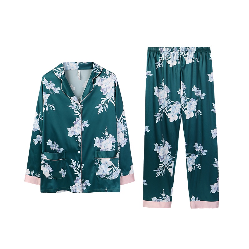 冰岛丝印花国民领长袖女套装家居服