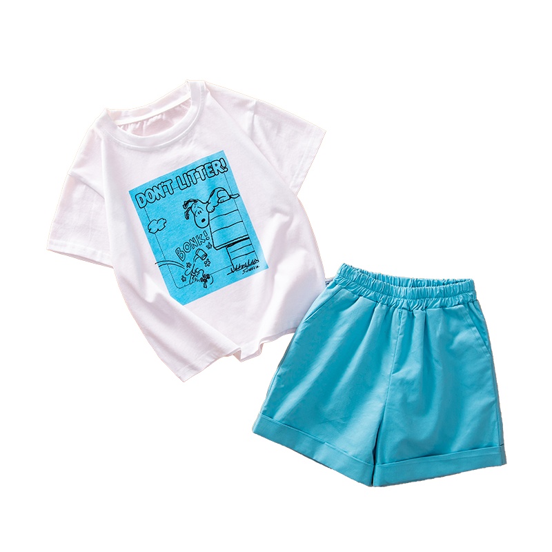 SNOOPY史努比男童夏季套装帅气潮装儿童夏装女短袖T恤纯棉短裤高档童装L045TZ