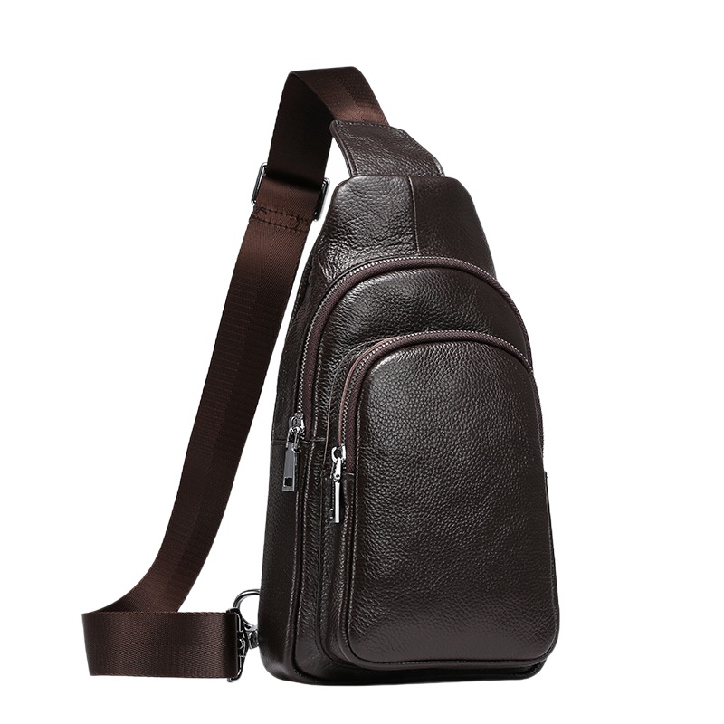 新款男士胸包头层牛皮斜挎包商务百搭单肩男包