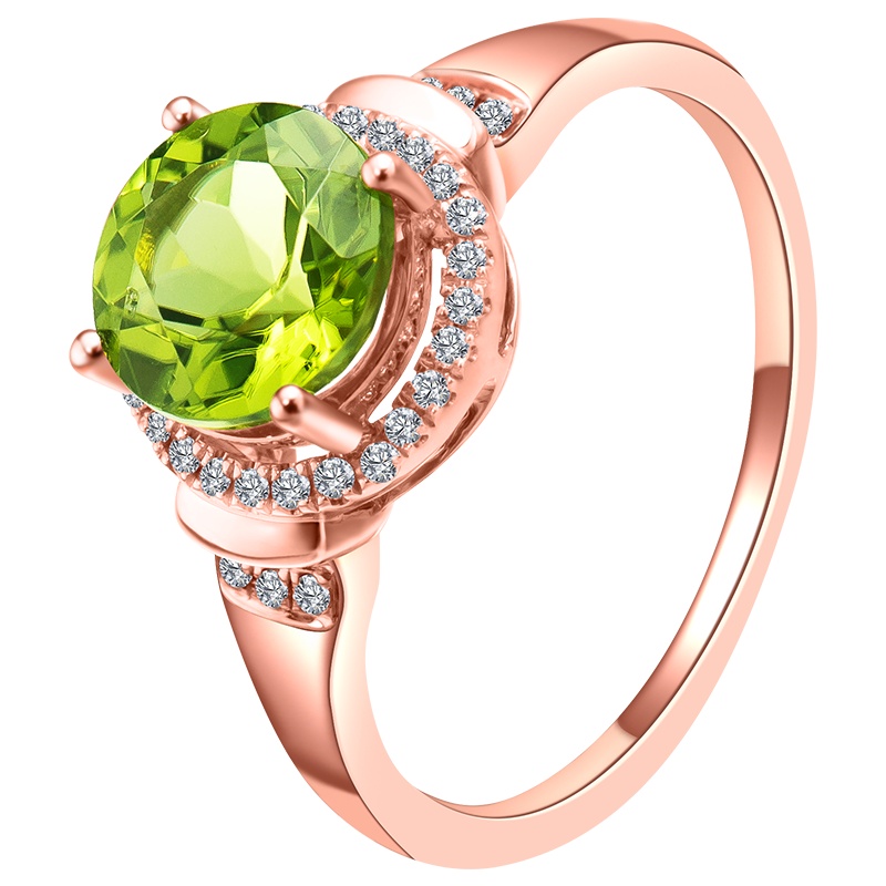 梦克拉 18k金玫瑰金钻石橄榄石戒指 群镶钻戒女 朝气蓬勃 钻石戒指