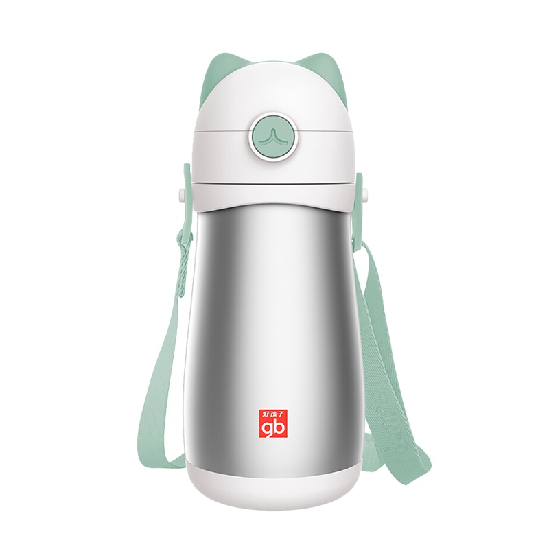 好孩子儿童保温杯宝宝学饮杯训练水杯喝水杯弹跳吸嘴吸管带手柄 猫咪系列 420ml 绿色