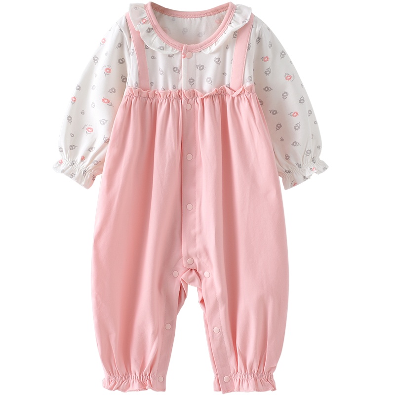童泰(TONGTAI)2021年春秋款3-24月婴幼儿衣服女宝宝时尚闭裆蛤衣假两件连体衣爬服