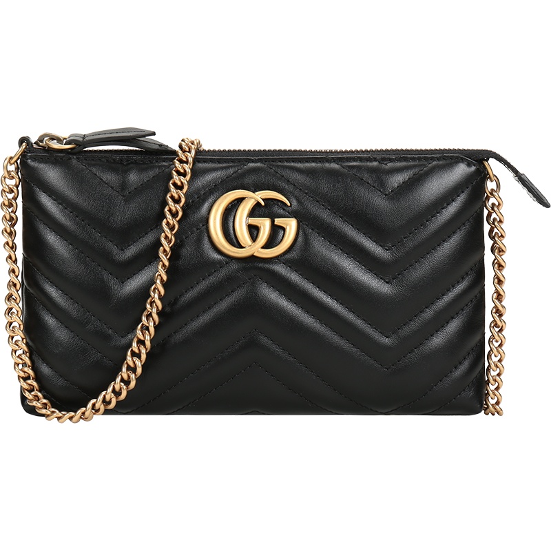 GUCCI 古驰 女士GG Marmont系列 皮革双G单肩斜挎包链条包 443447 DTD1T