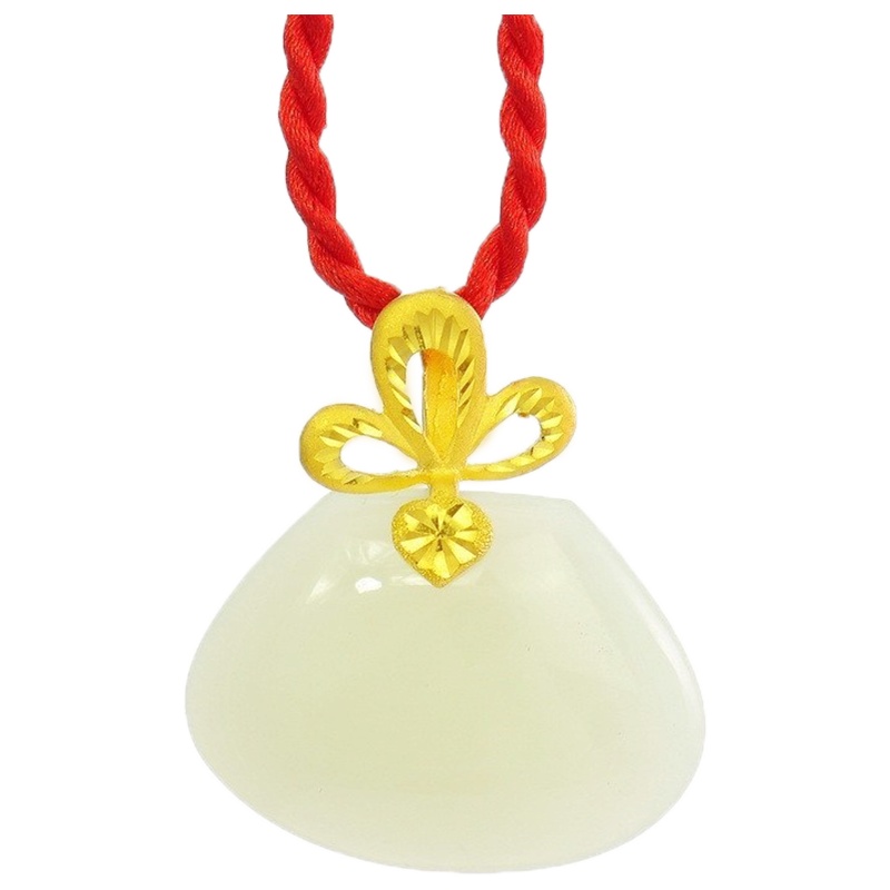 梦克拉 足金和田玉金镶玉吊坠 珠圆玉润 和田玉吊坠 女款 金镶玉