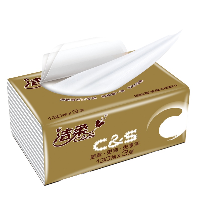 洁柔(C&S) CR022-01 金尊抽取式面巾纸6包130抽自然无香卫生纸 1提装