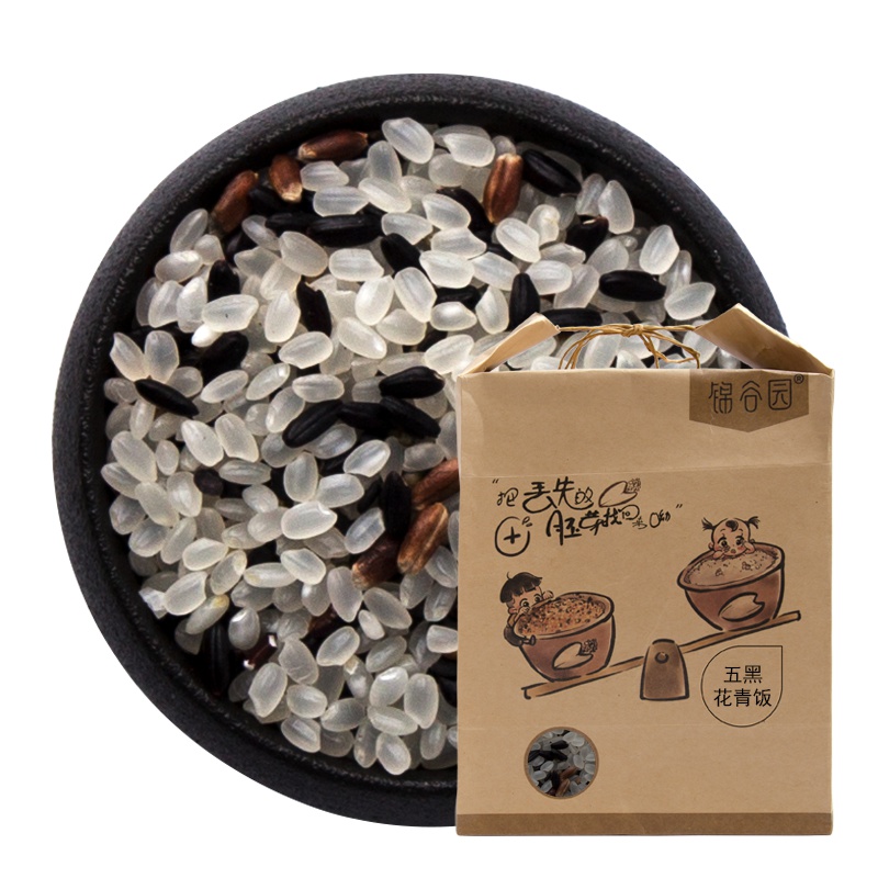 锦谷园 锦谷园 五黑花青饭2500g 秋田小町大米黑小米黑香米黑芝麻黑麦仁黑藜麦米混合杂粮米饭2.5KG