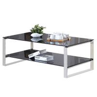 欧宝美现代简约办公茶几 不锈钢钢化玻璃茶几 客厅办公室茶几 黑色长方形黑耀V4