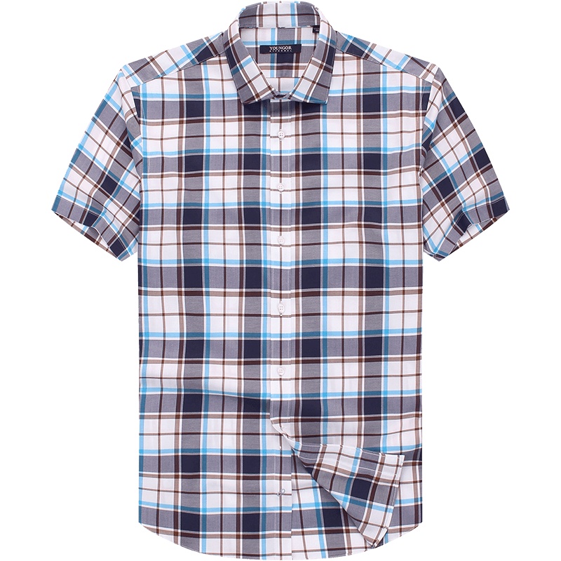 Youngor/雅戈尔男装商务正装棉弹面料 修身剪裁 DP+ 蓝色格纹衬衫018HBY