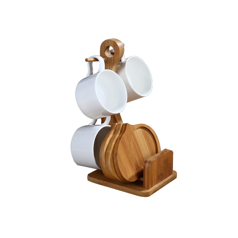 破损补寄欧式纯白陶瓷咖啡杯套具田园创意茶具套装配竹木架子咖啡杯套装