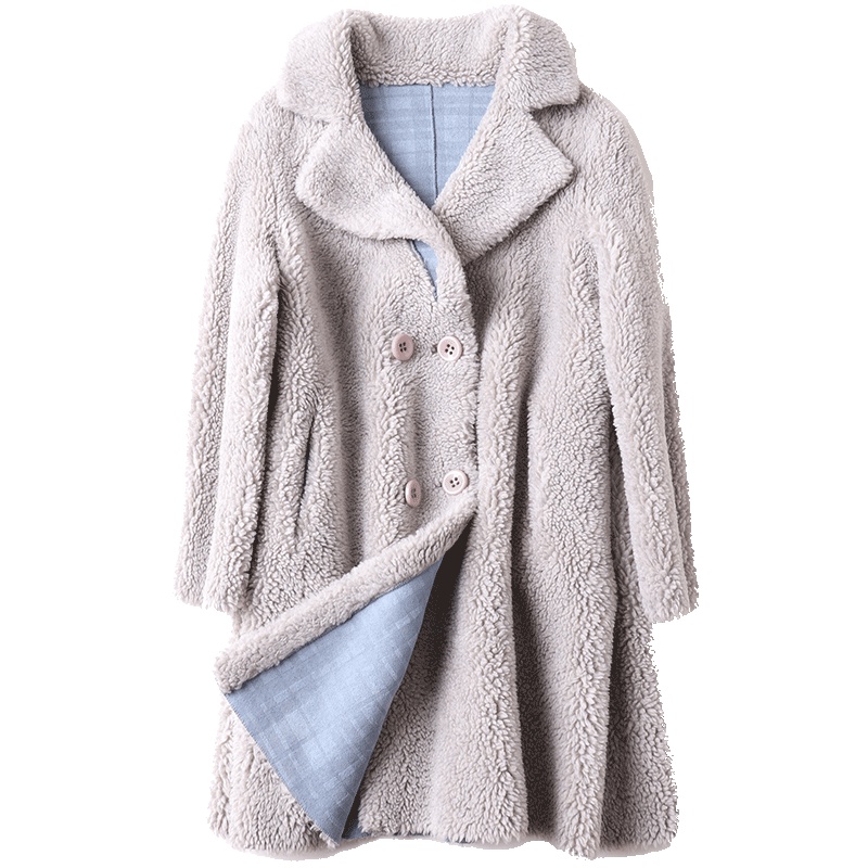 憨厚皇后2019海宁新款反季羊毛皮草大衣女士长款休闲羊剪毛外套