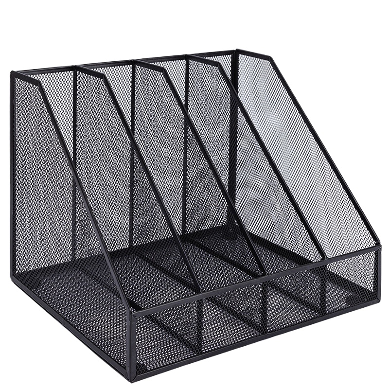 得力(deli)四联金属桌面文件框 网状镂空文件架/文件栏/文件筐/资料筐 办公用品 黑色78986