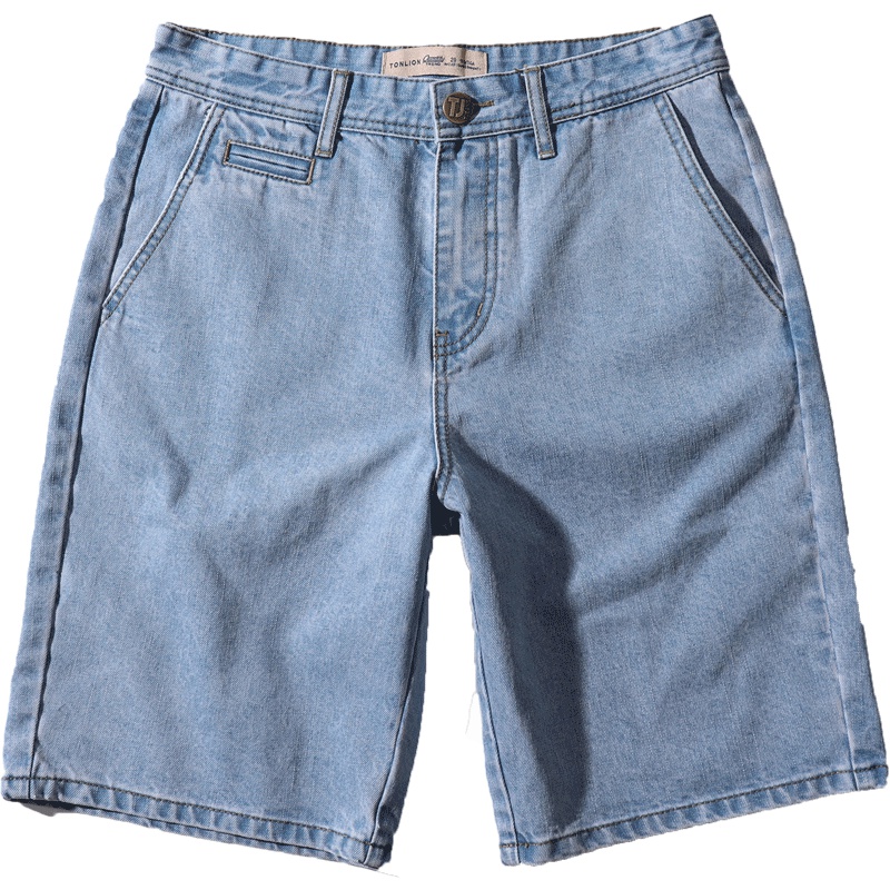 唐狮夏装新款牛仔裤男绣字母牛仔短裤中裤直筒五分裤