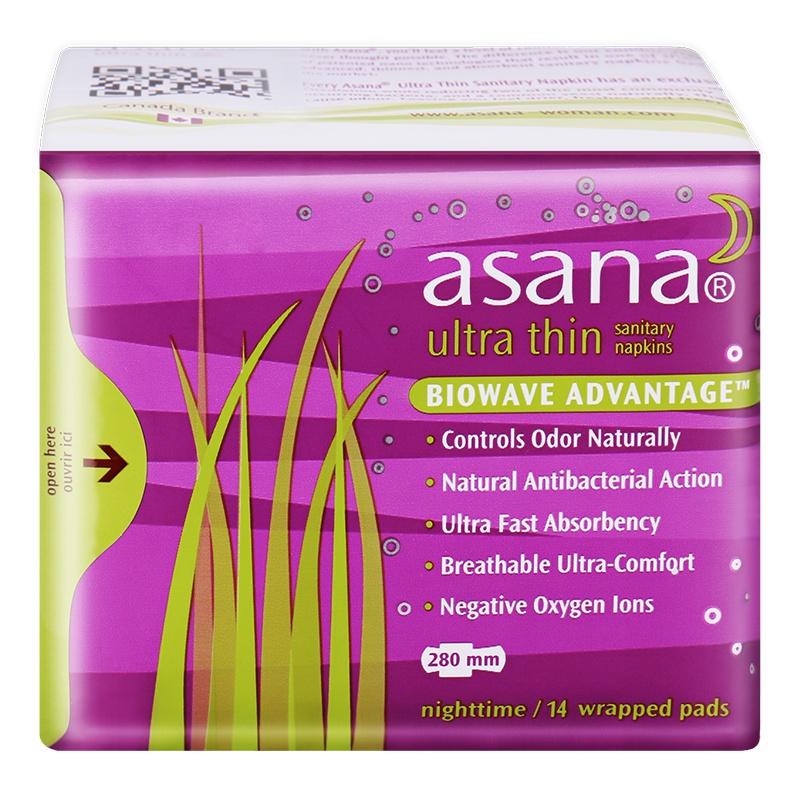 阿莎娜asana 加拿大原装进口超薄棉面夜用卫生巾28cm 14P