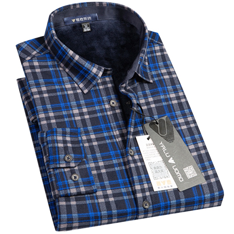 雅鹿男装冬季新款方领修身复合一体绒加厚男士保暖针织衬衫11019419