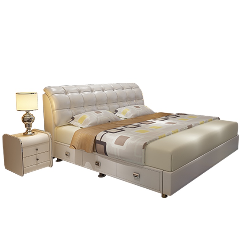 德致床皮床现代简约床真皮床三抽屉婚床双人床1.5米床1.8米储物床