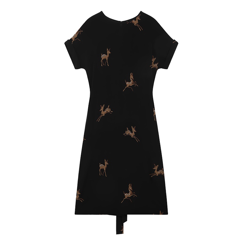 ERDOS/鄂尔多斯春夏新品真丝时尚印花系带收腰女士连衣裙