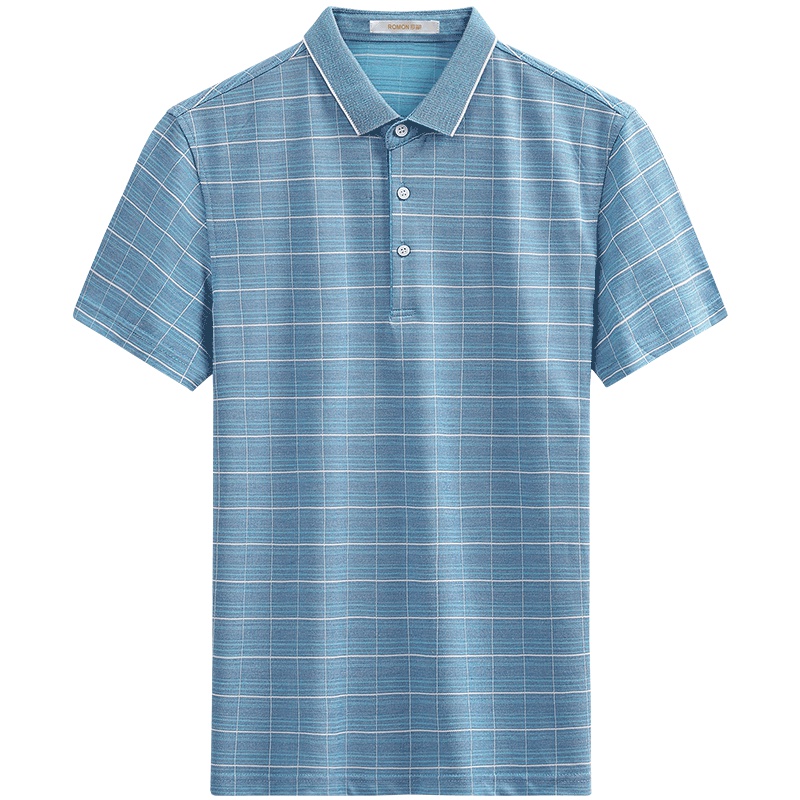 Romon/罗蒙短袖T恤男夏季薄款中青年格子t恤衫商务休闲男士polo衫