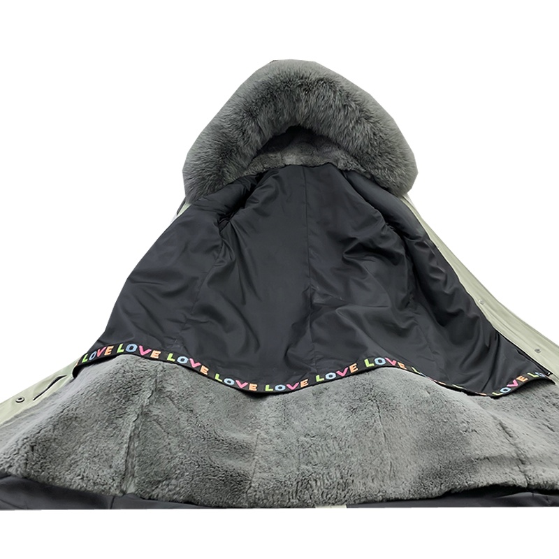 雪米贝奴 新款兔毛整皮派克服女中长款大毛领可拆卸皮毛一体皮草外套