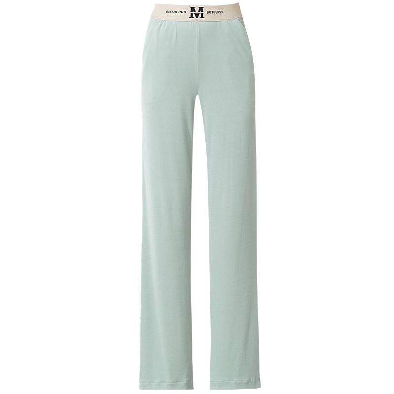 蓝旗女腰阔腿长裤松紧裤冰丝薄款2021新款夏季字母透气