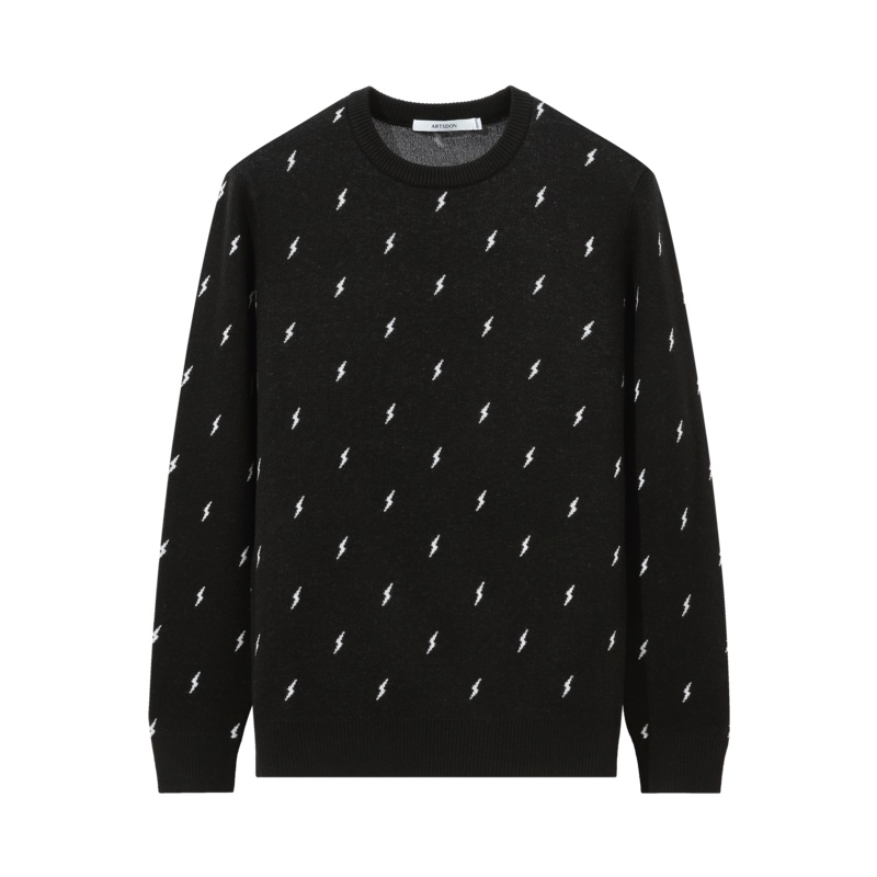 阿仕顿男装毛衫秋季圆领创意印花毛衣男士休闲打底针织衫