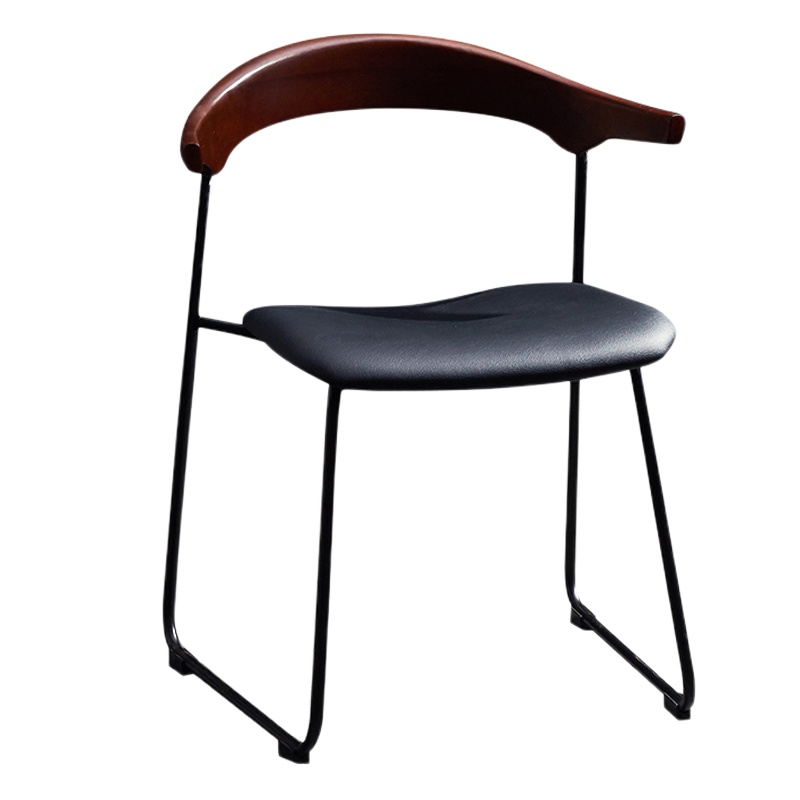 星威北欧家用实木牛角椅子靠背简约现代办公休闲椅餐厅铁艺餐椅创意凳子