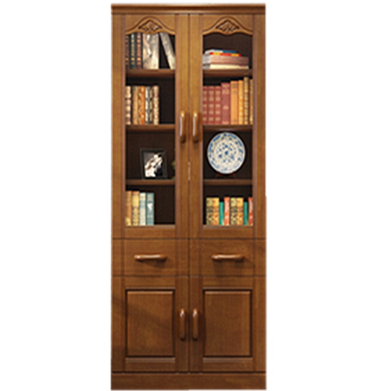 尊号 实木书柜中式书架书橱带玻璃门简约现代书房整体自由组合书柜储物柜子 胡桃色 四门